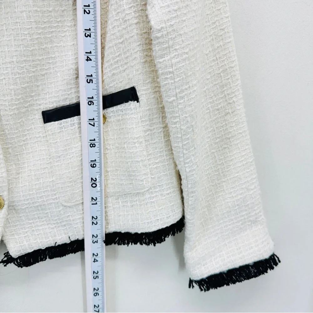 G by Giuliana Womens Faux Tweed Jacket Blazer Ivory Medium Career Casual Modest - Picture 7 of 12